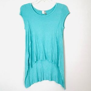 Paper Crane Waffle Cap Sleeve Turquoise Aqua Blue Teal Top Medium